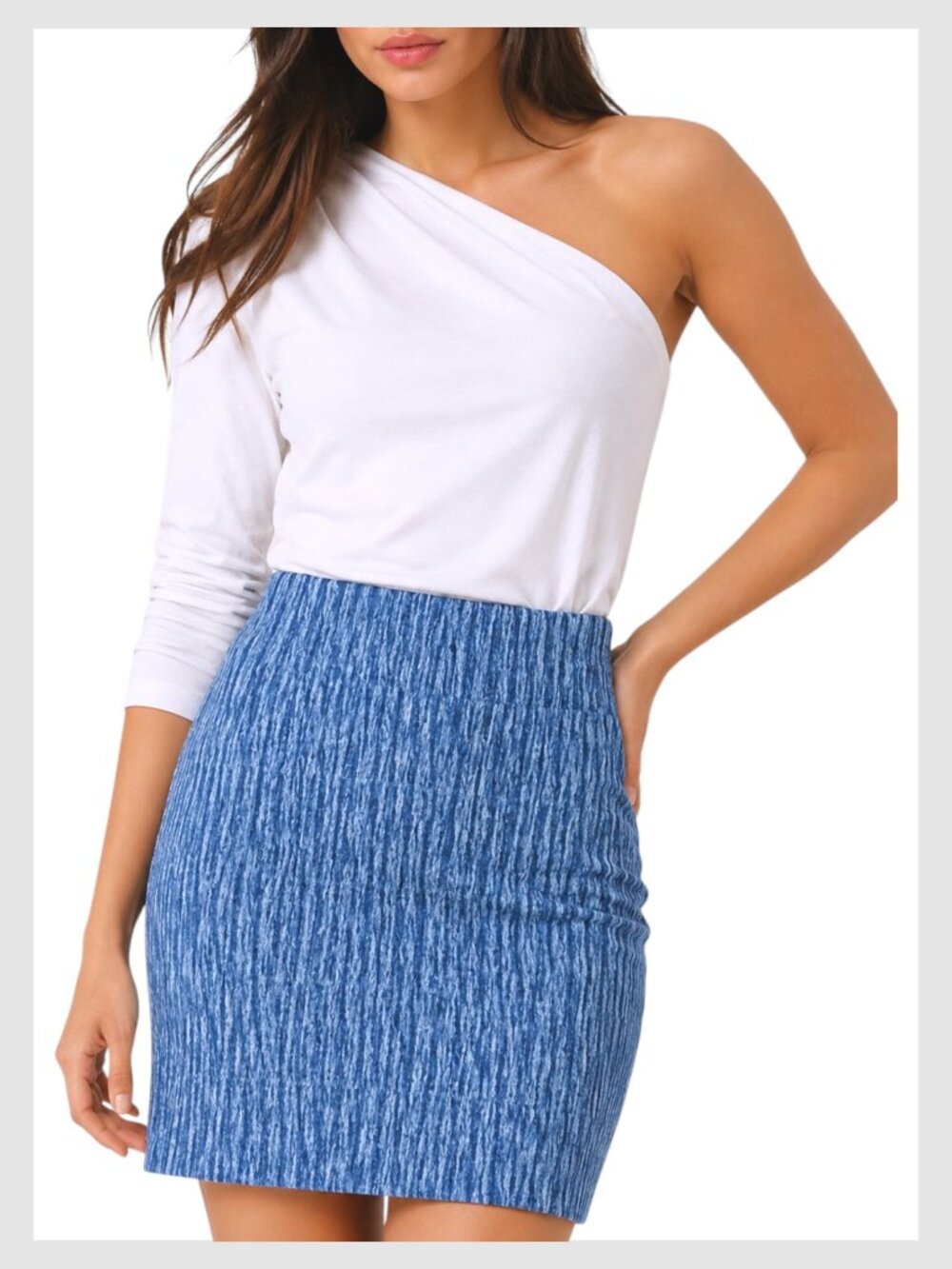 BCBGMaxAzria Bandage Mini Skirt Blue Ribbed Stretch S